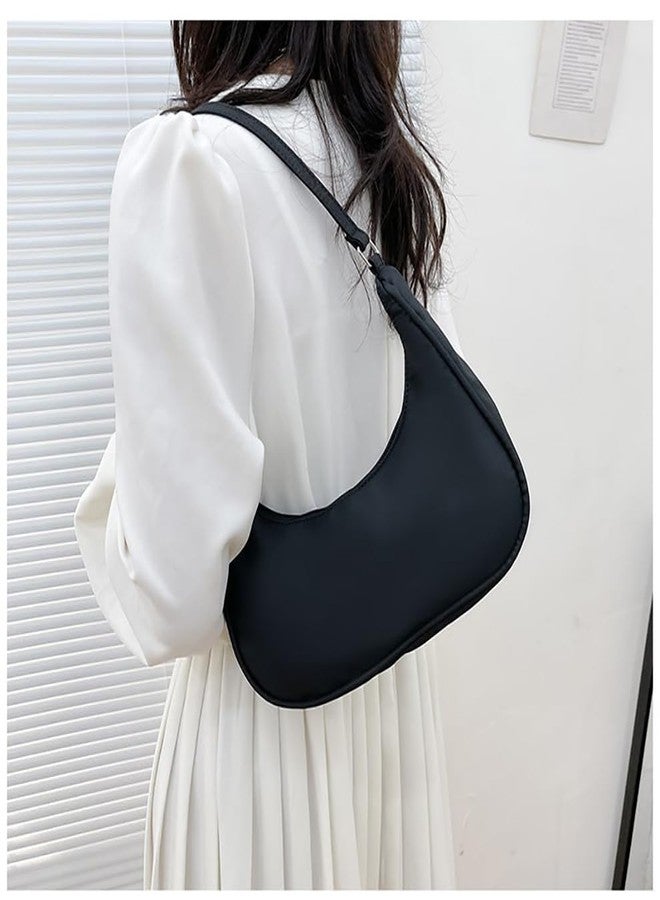 LJJCSFF Nylon Black Shoulder Bag Cute Hobo Tote Under The Arm Purse Underarm Bag Crossbody Bag For Women Mini Clutch Purse With Zipper Closure - Image 2